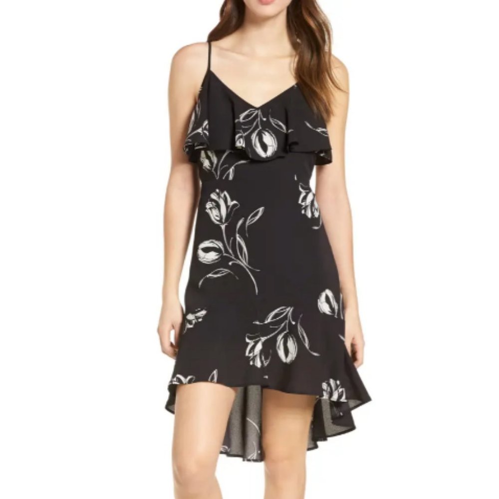 Ruffle Trim Tulip Print Dress